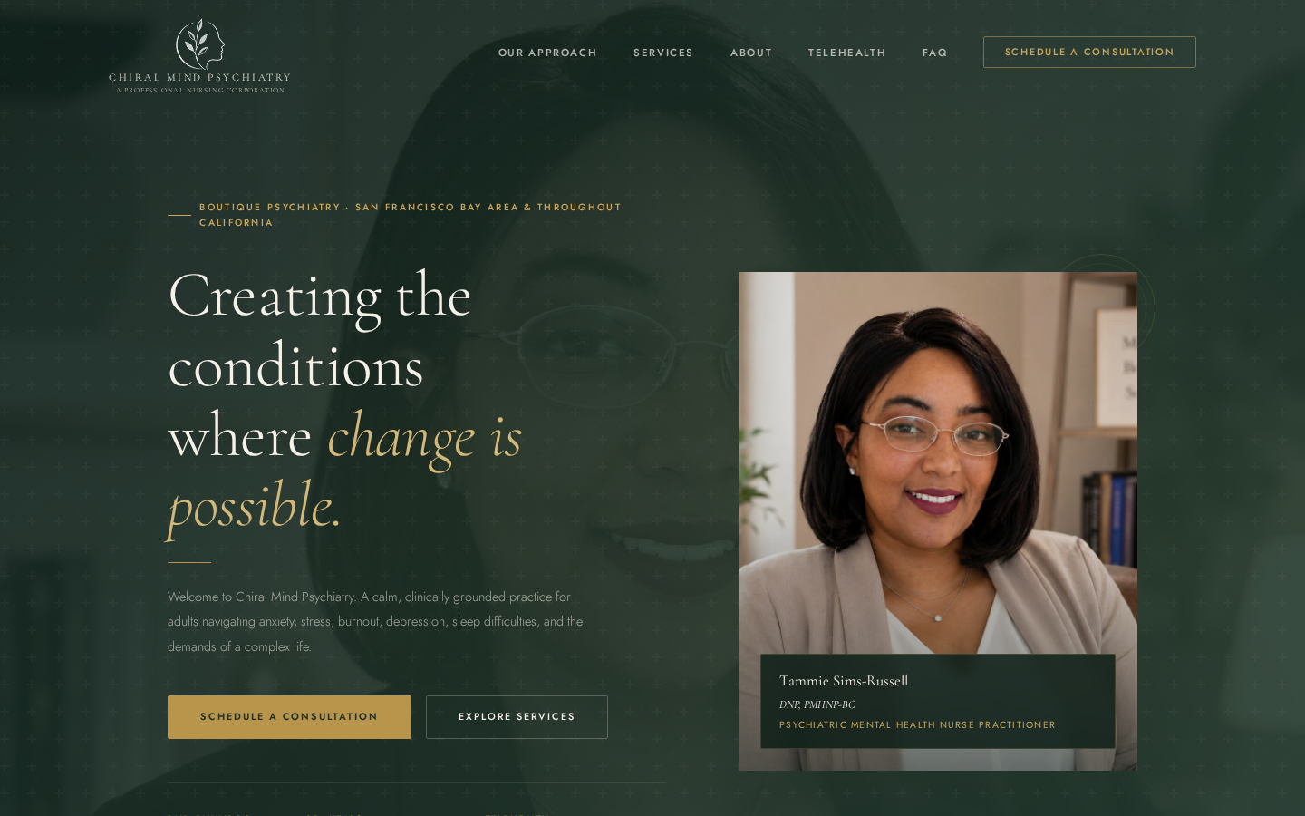 Screenshot of the Chiral Mind Psychiatry website